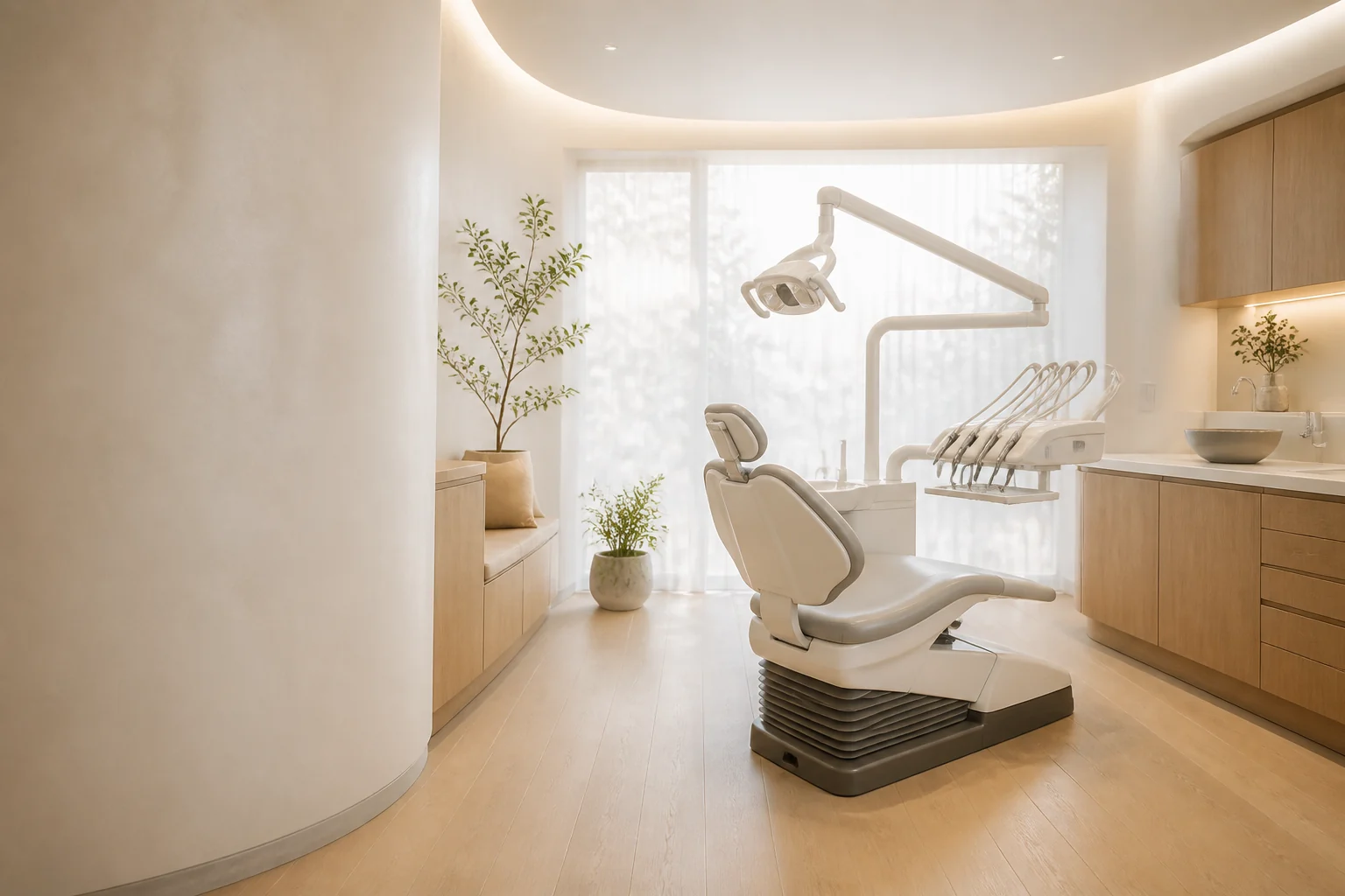 Warm contemporary dental treatment room